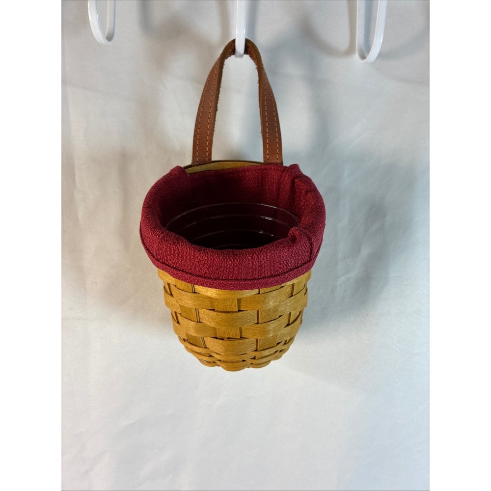 Longaberger 2007 Small Hanging Basket Red Liner Leather Strap Plastic Protector